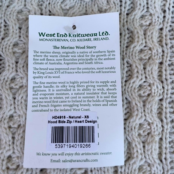 NWT Aran crafts CABLE KNIT SIDE ZIP JACKET Z4630 sz xs - Picture 6 of 8